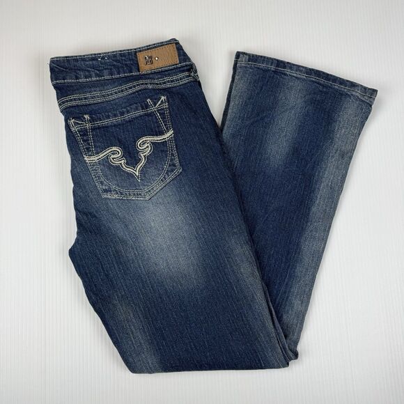 Royal Blue Jeans Women’s Size 13/30 Bootcut Low Rise Blue Denim Y2K Embroidered - Picture 2 of 11
